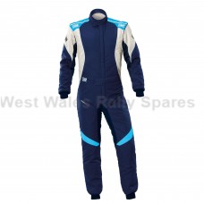 OMP First Evo Race Suit Navy Blue/ Cyan/White