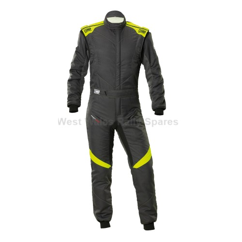 OMP First Evo Race Suit Black - Fluro Yellow